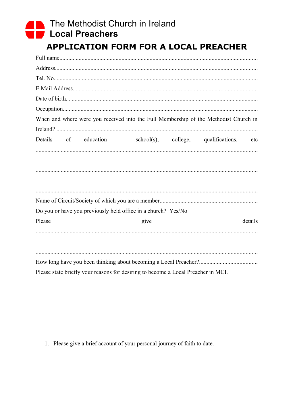 Application Form for a Local Preacher