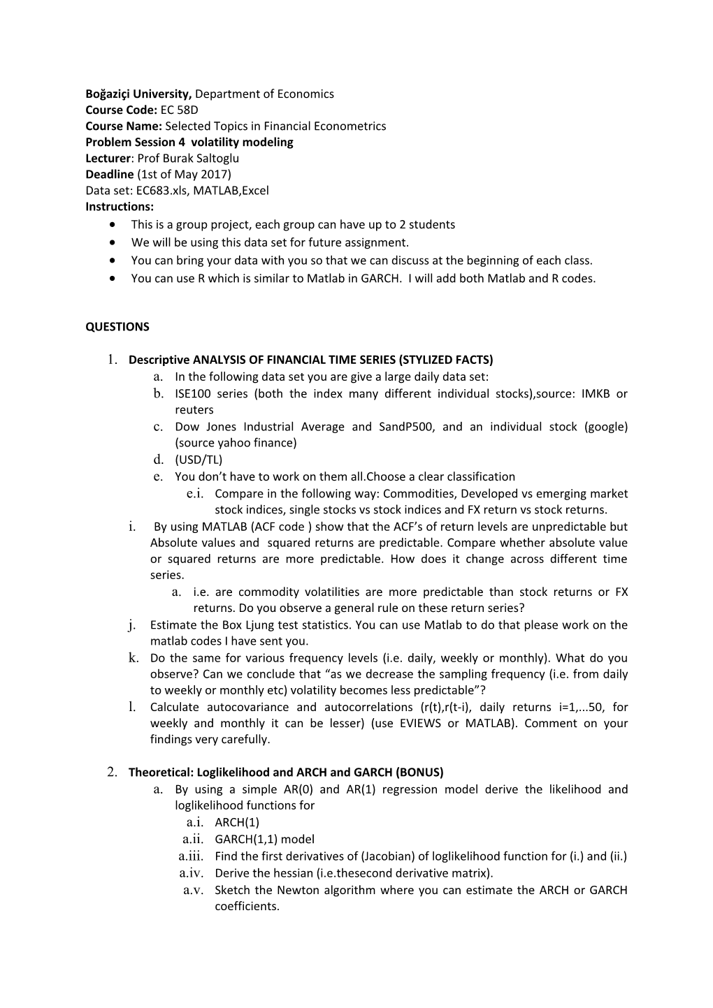 Economics of Finance Summer Module