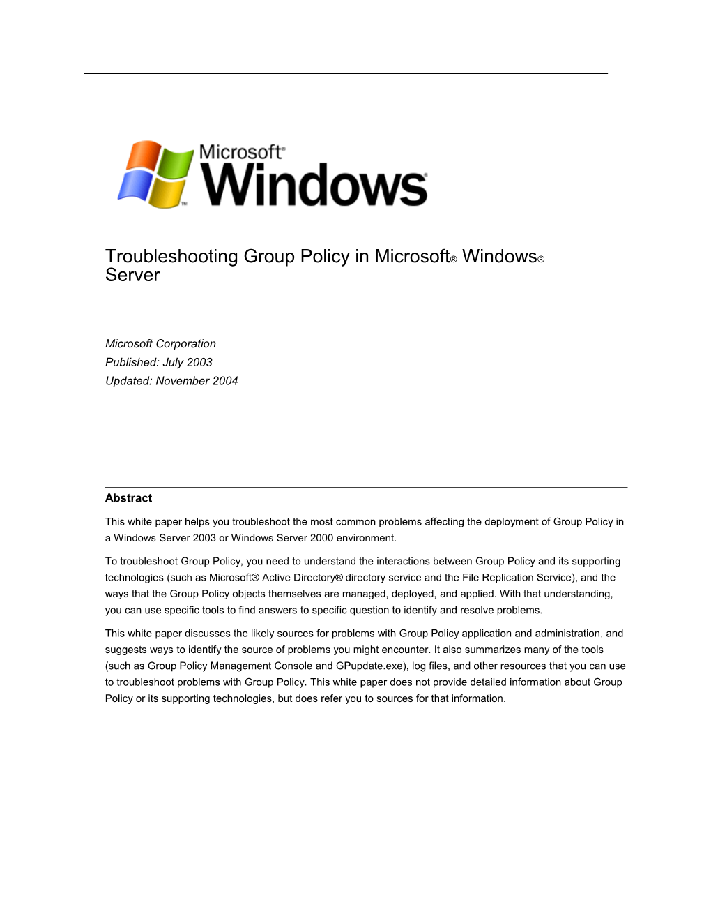 Troubleshooting Group Policy in Microsoft Windows Server