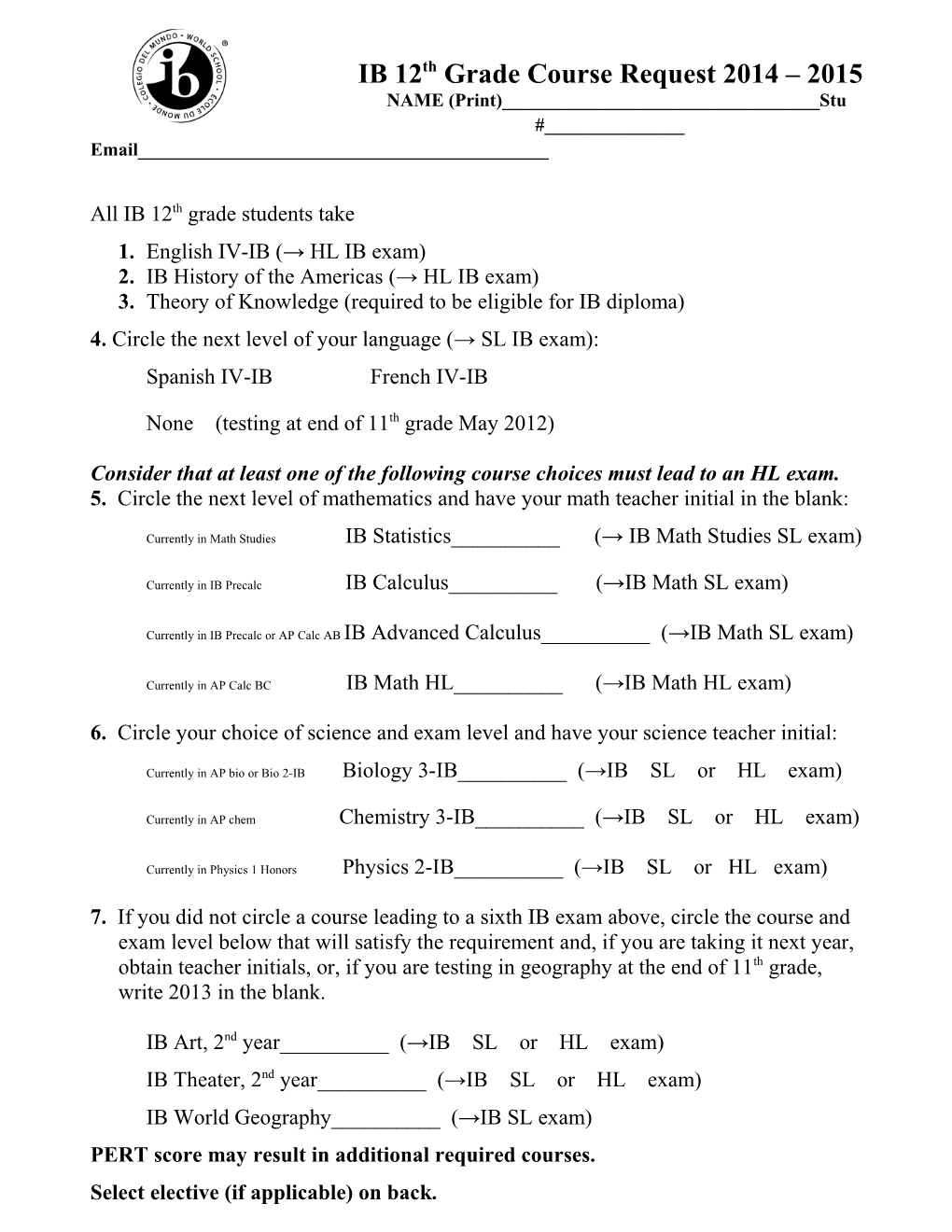 IB Registration for 10Th Grade Classes