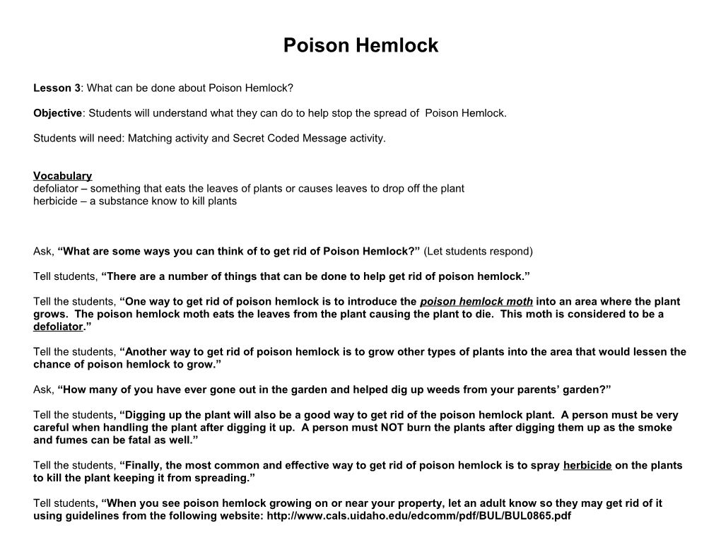 Lesson 3: What Can Be Done About Poison Hemlock?