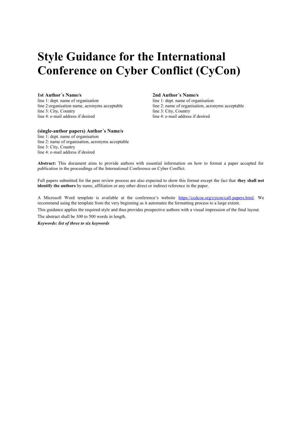 Style Guidance for the International Conference on Cyber Conflict (Cycon)