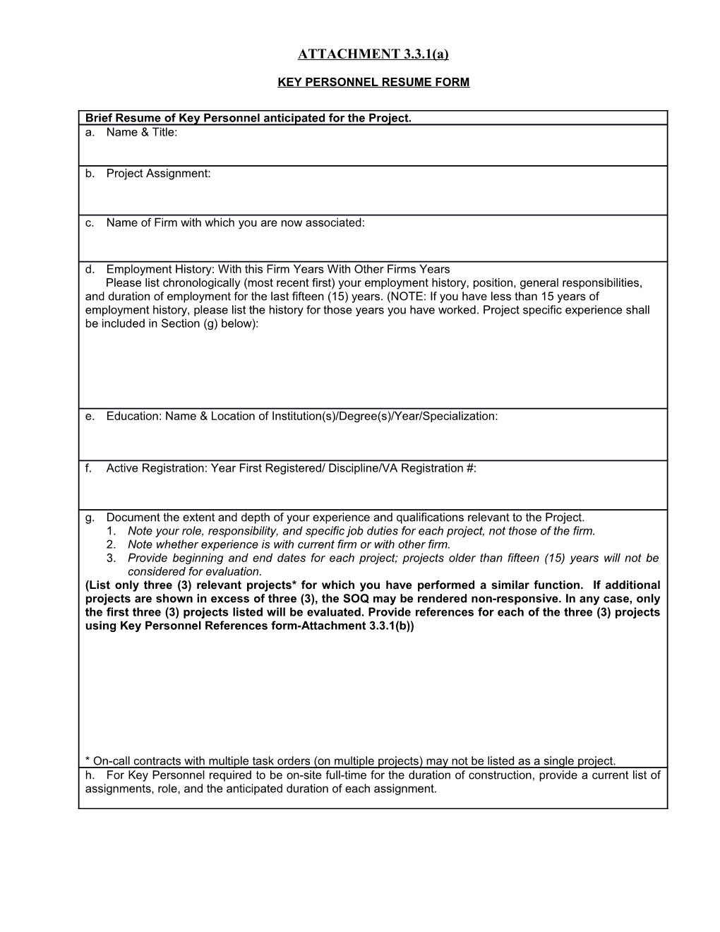 RFQ Resume Form