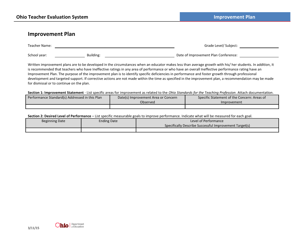 Improvement Plan