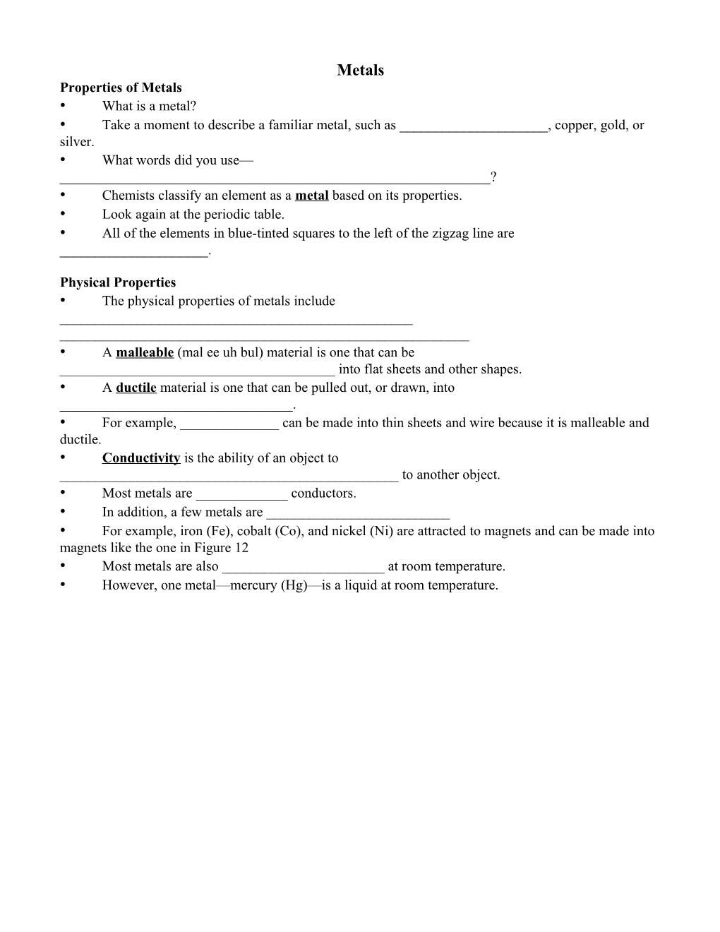 Properties of Metals