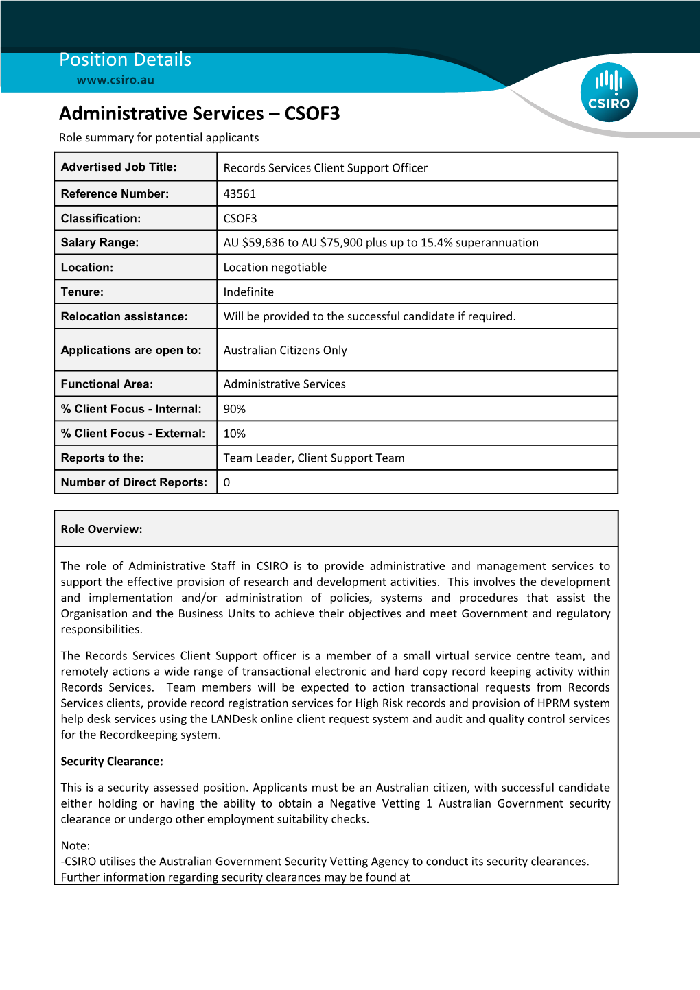 Position Details - Administrative Services - CSOF3