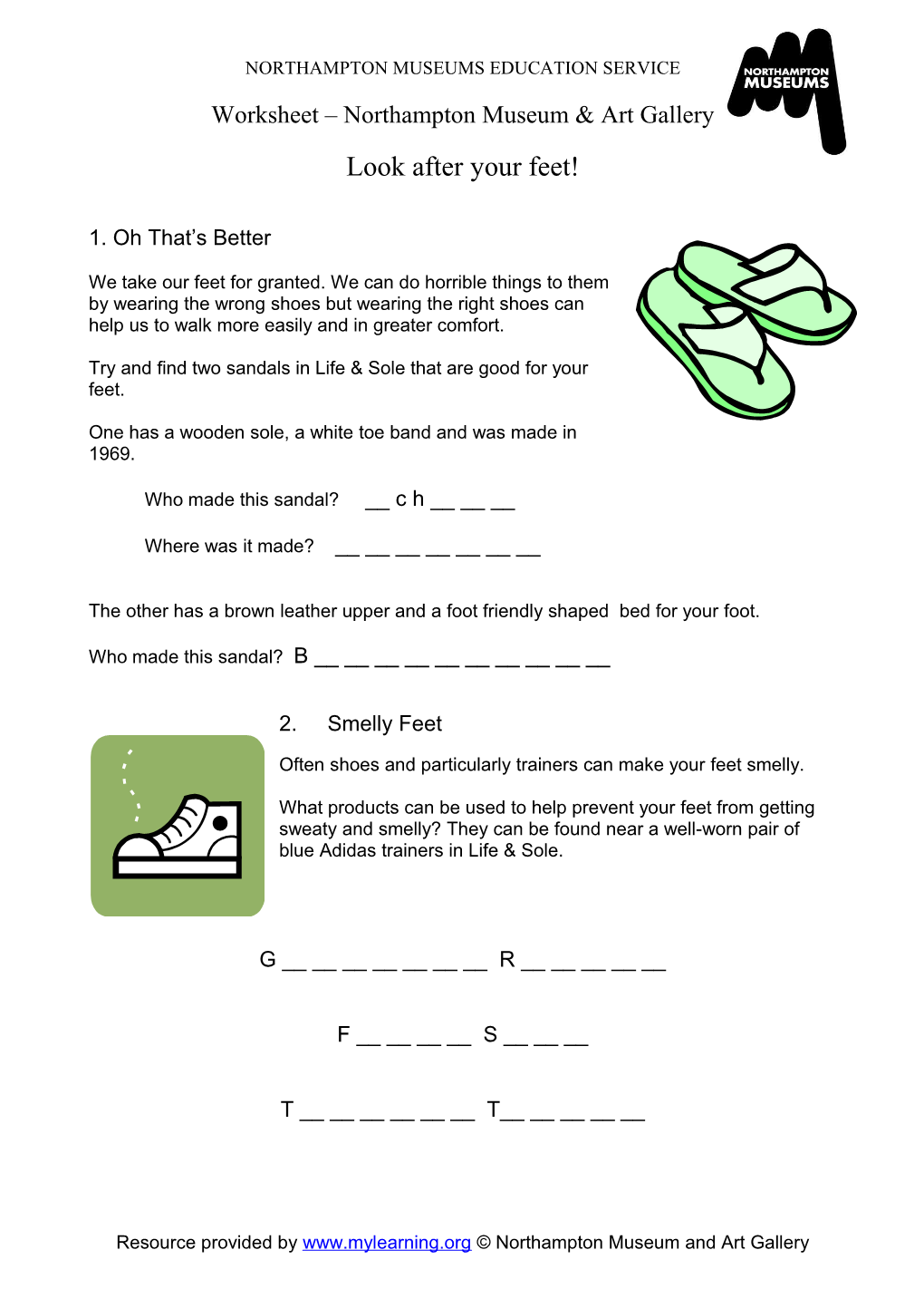 Worksheet Northampton Museum & Art Gallery