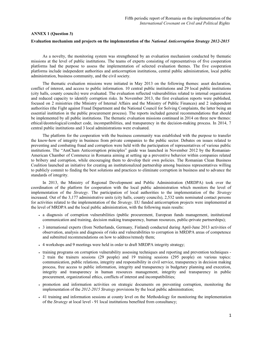 Fifth Periodic Report of Romania on the Implementation of The