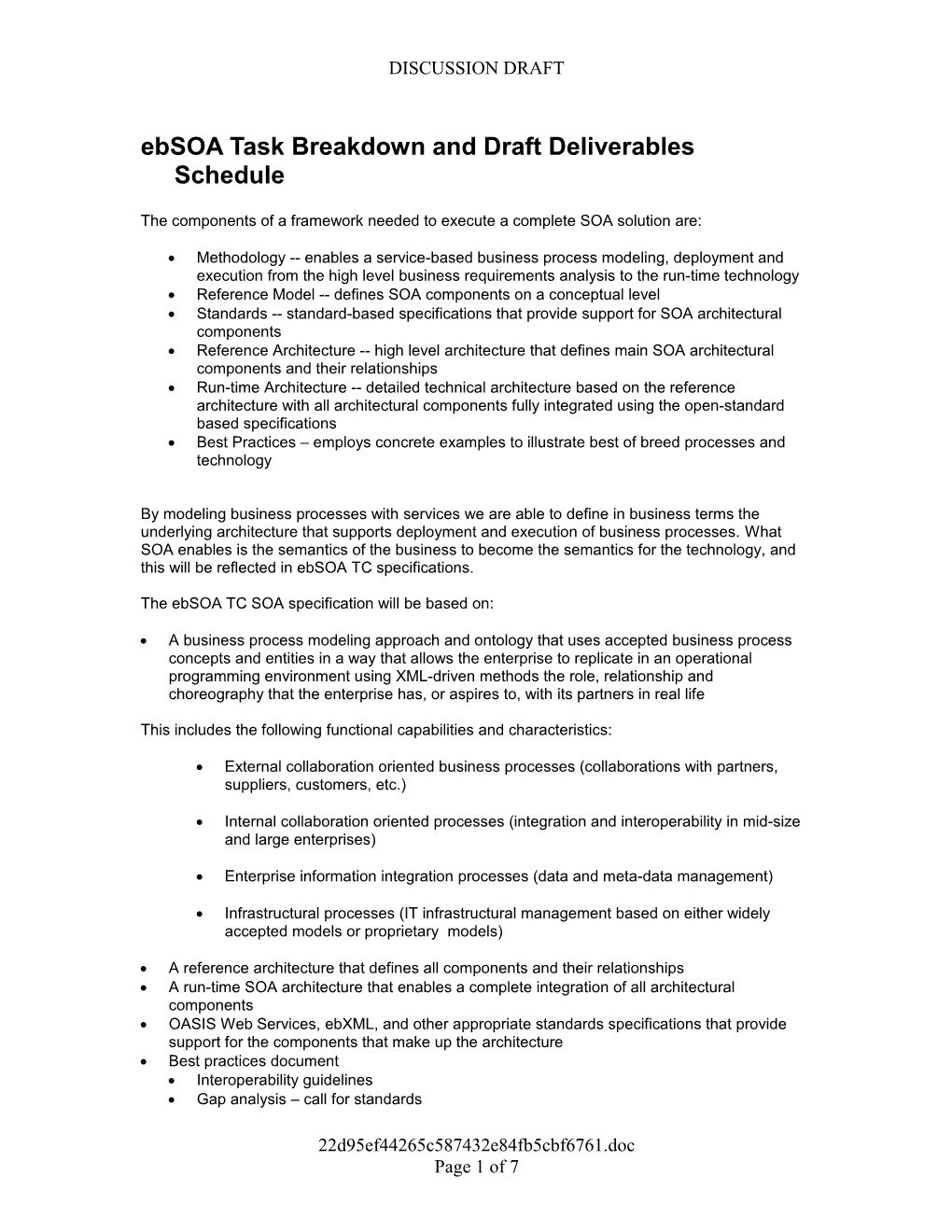 Ebsoa Task Breakdown and Draft Deliverables Schedule