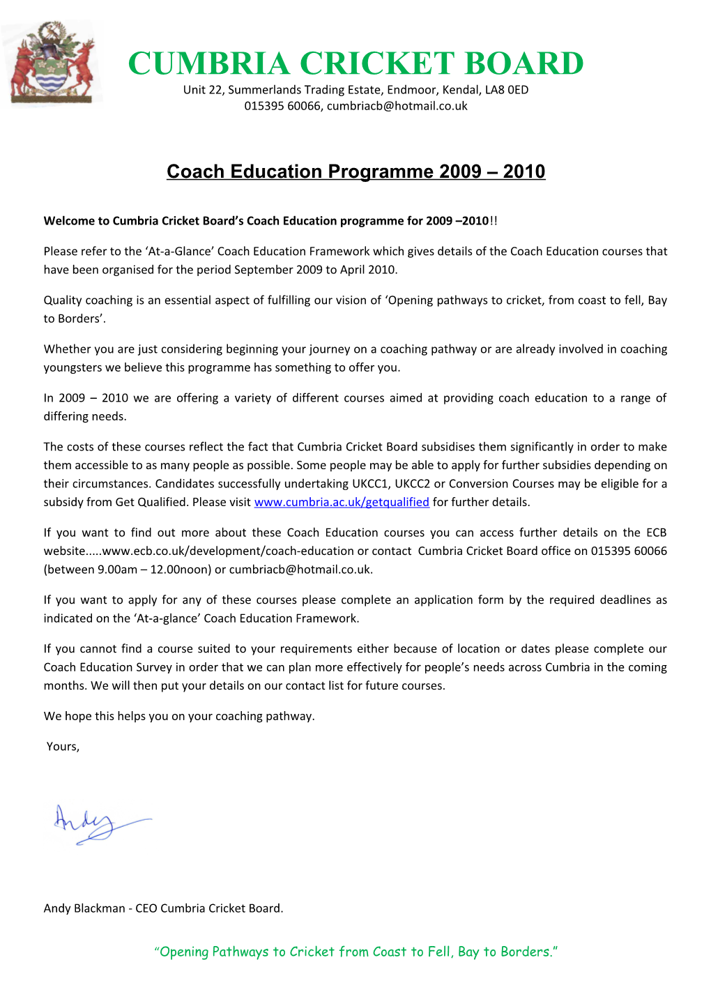 Coach Education Programme 2009 2010