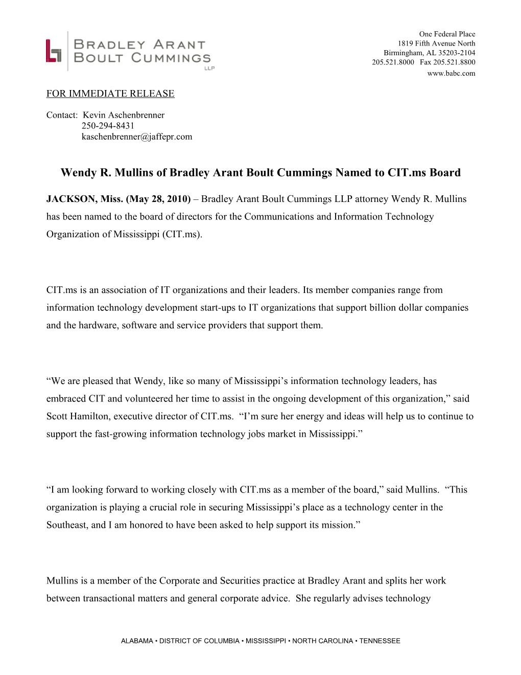 Mullins CIT.Ms Press Release