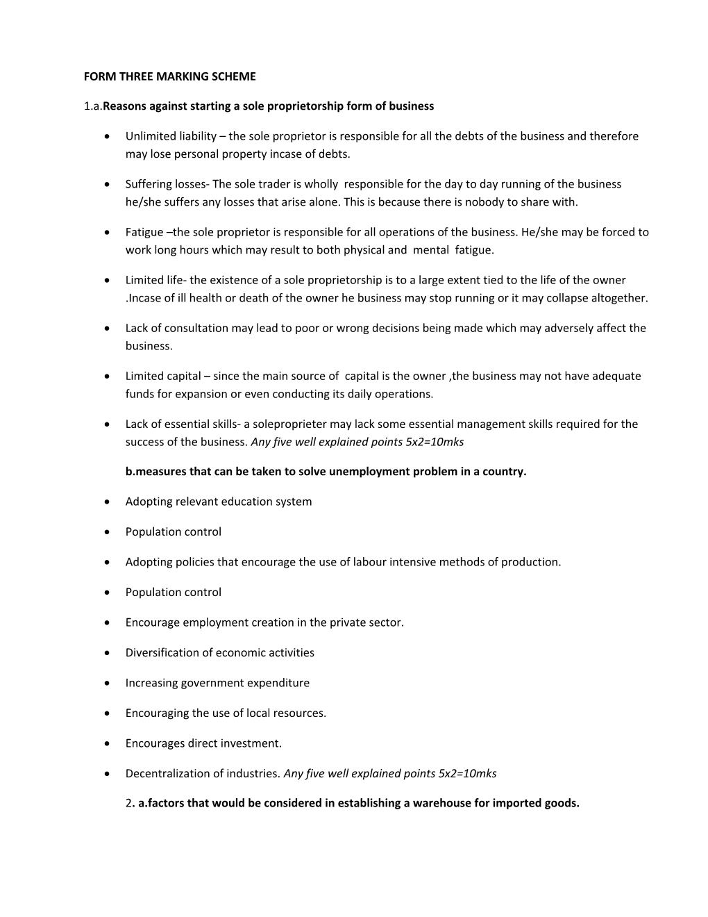 Form Three Marking Scheme