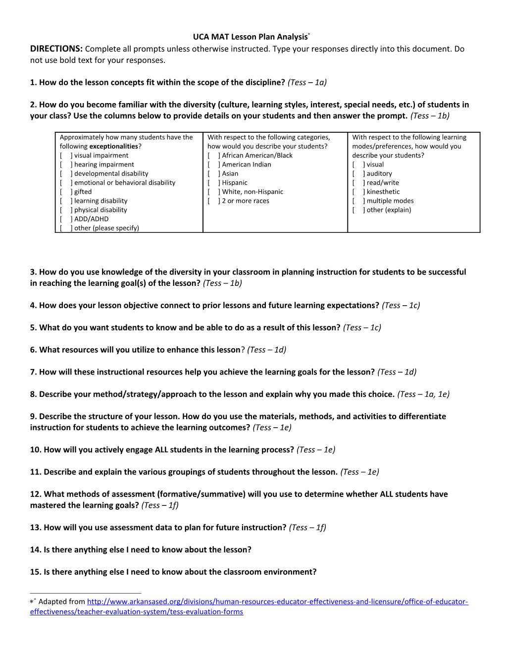 UCA MAT Lesson Plan Analysis