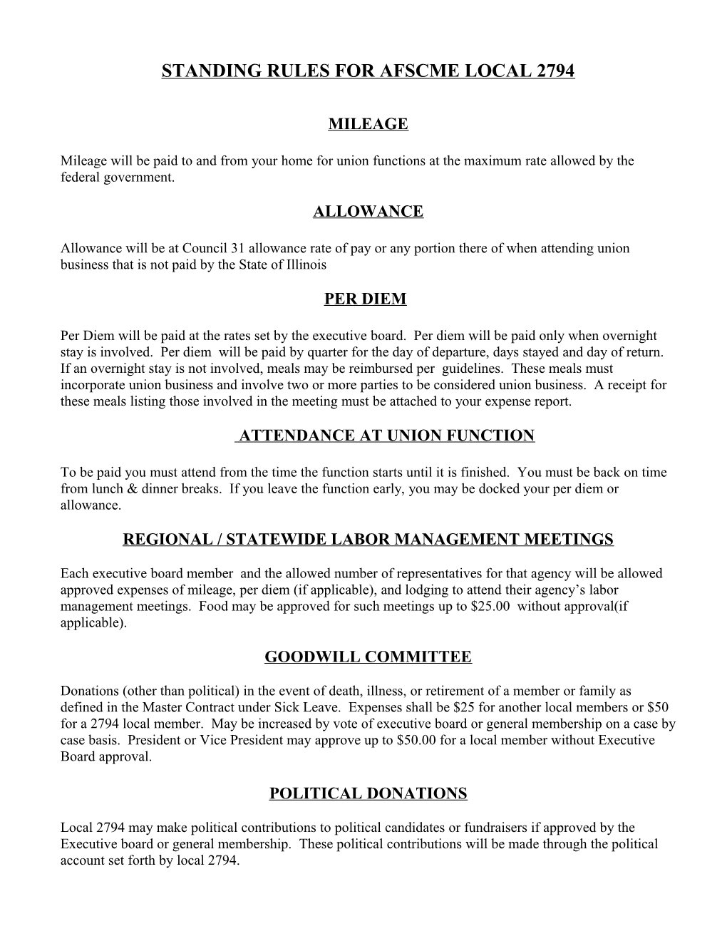 Standing Rules for Afscme Local 448