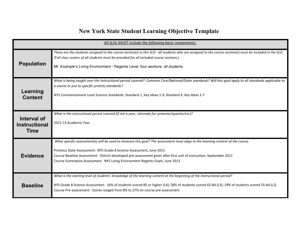 New York State Student Learning Objective Template
