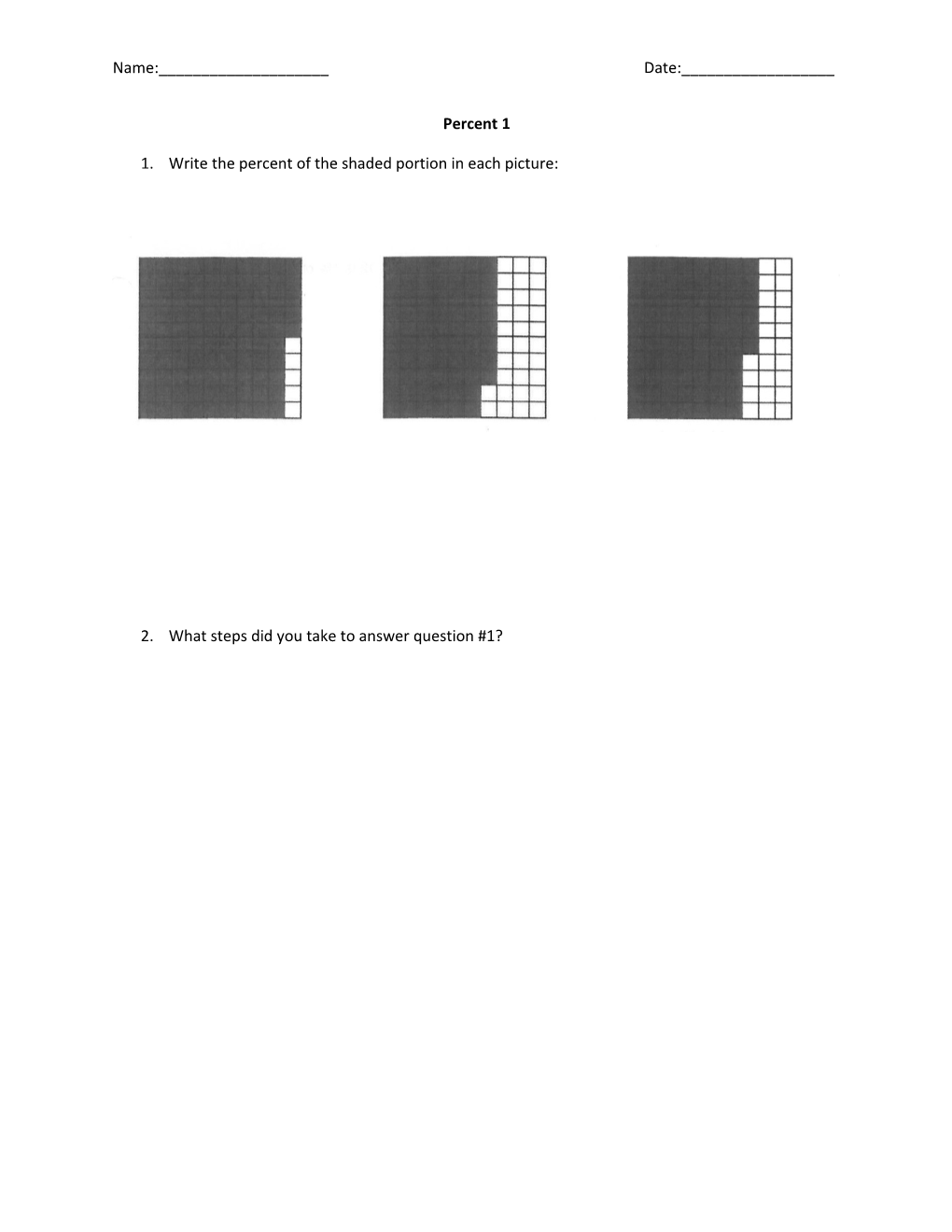 1. Write the Percent of the Shaded Portion in Each Picture