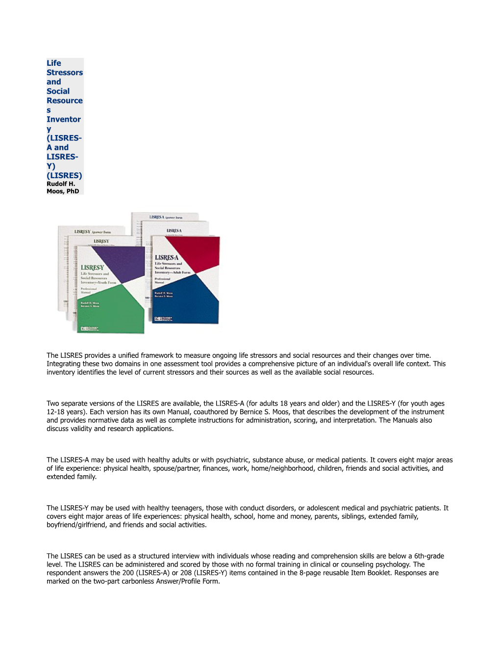 The LISRES Provides a Unified Framework to Measure Ongoing Life Stressors and Social Resources