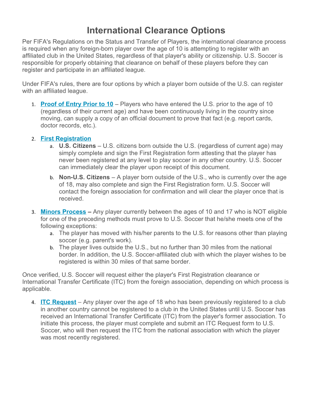 International Clearance Options