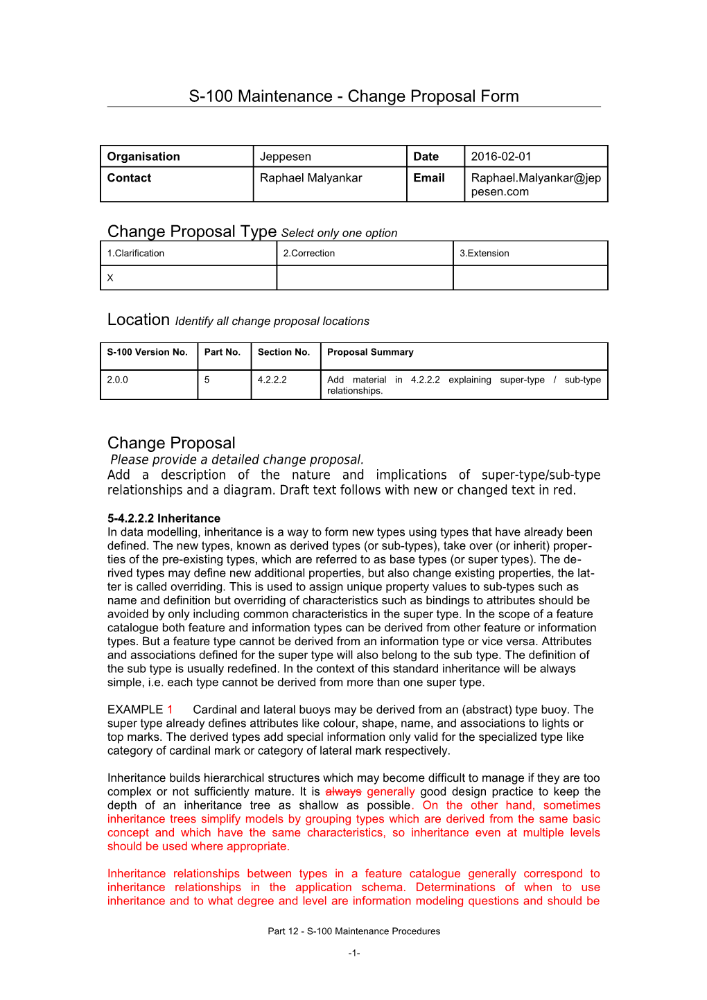 S-100 Maintenance - Change Proposal Form