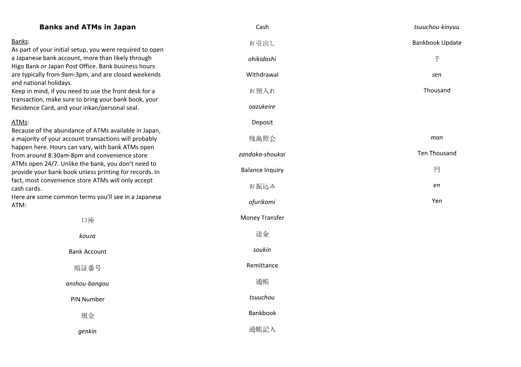 Banks and Atms in Japan