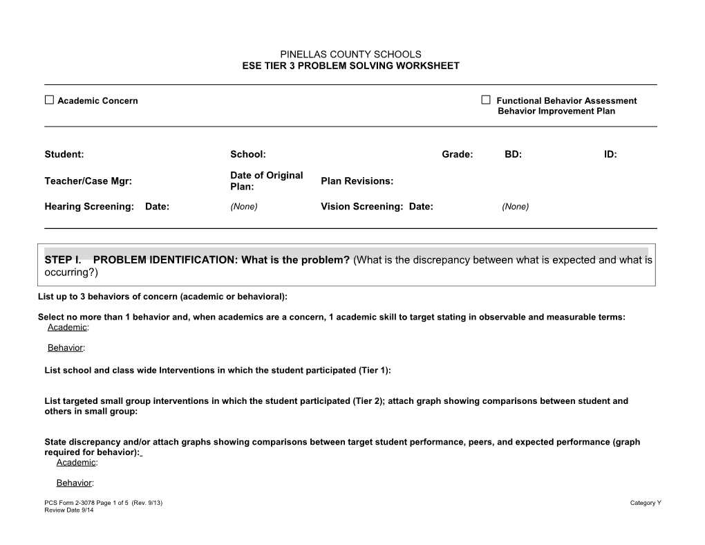 Tier 3 Intervention Problem Solving Summary