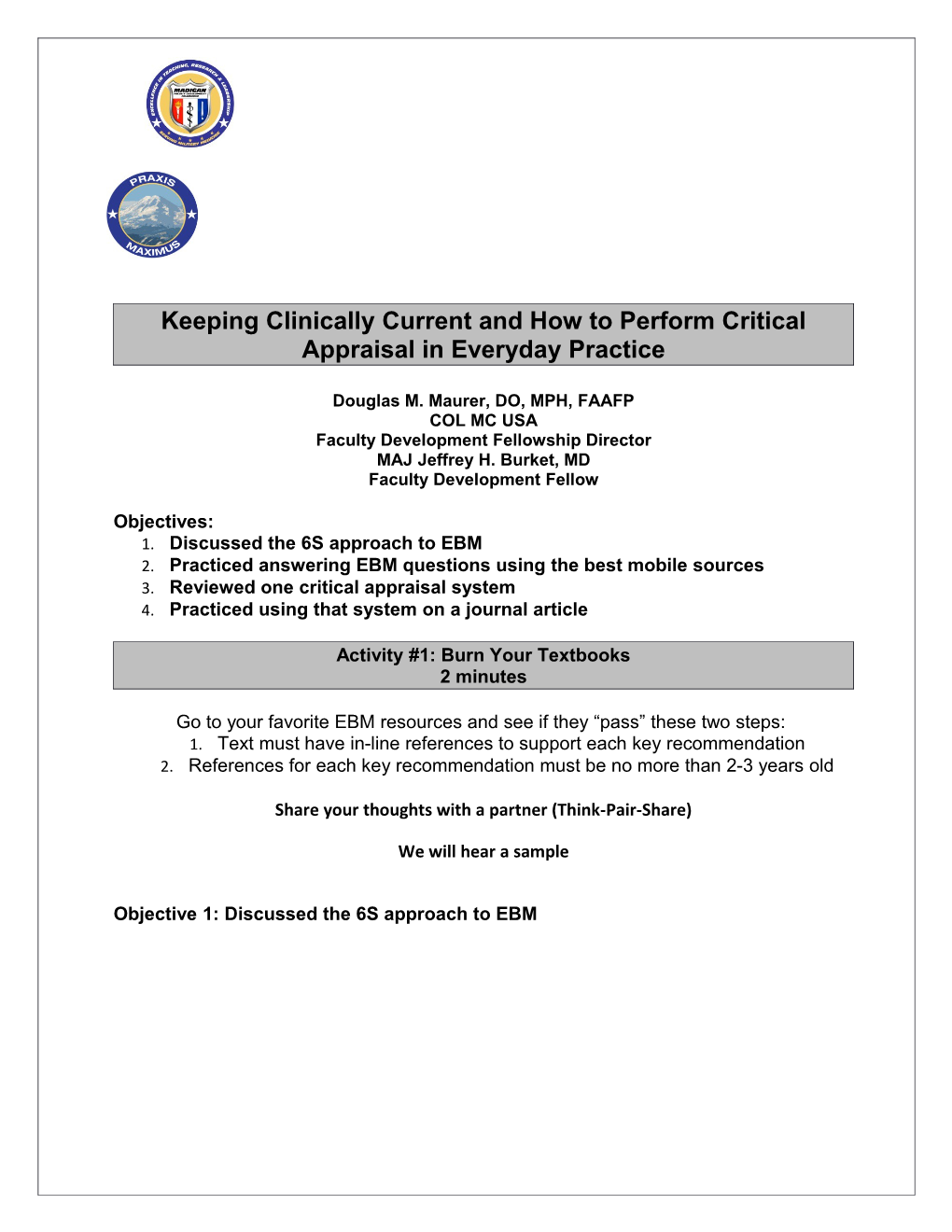 Keeping Clinically Current and How to Perform Critical Appraisal in Everyday Practice