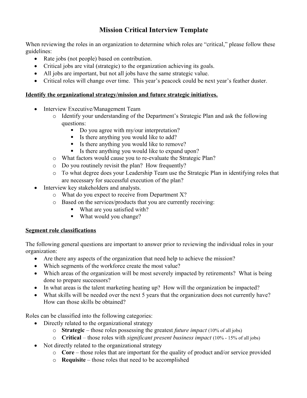 Mission Critical Interview Template