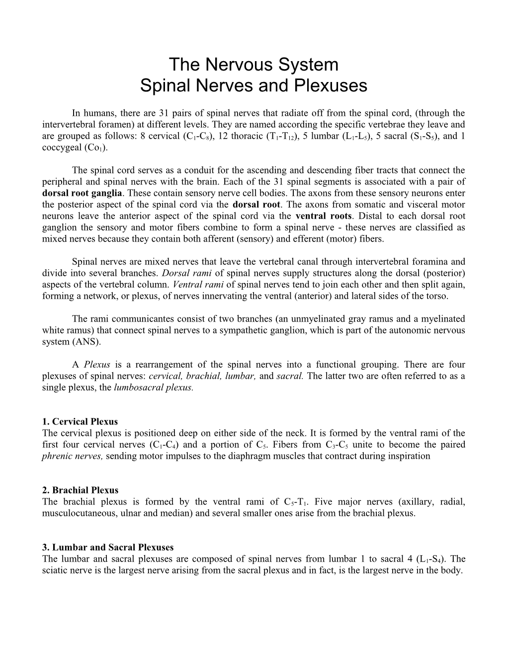 Spinal Nerves and Plexuses