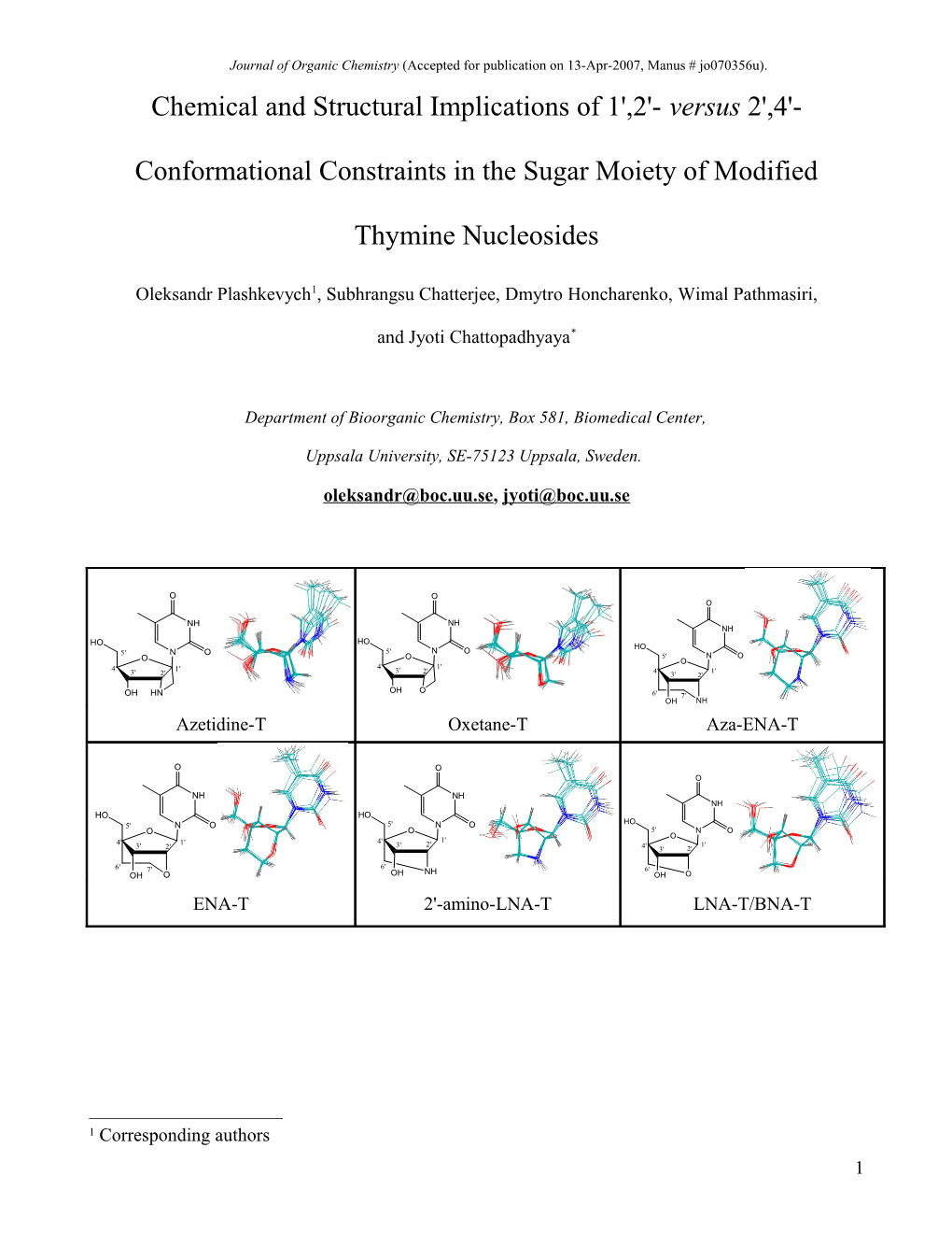 Journal of Organic Chemistry (Accepted for Publication on 13-Apr-2007, Manus # Jo070356u)