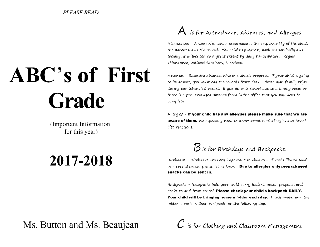 ABC S of First Grade