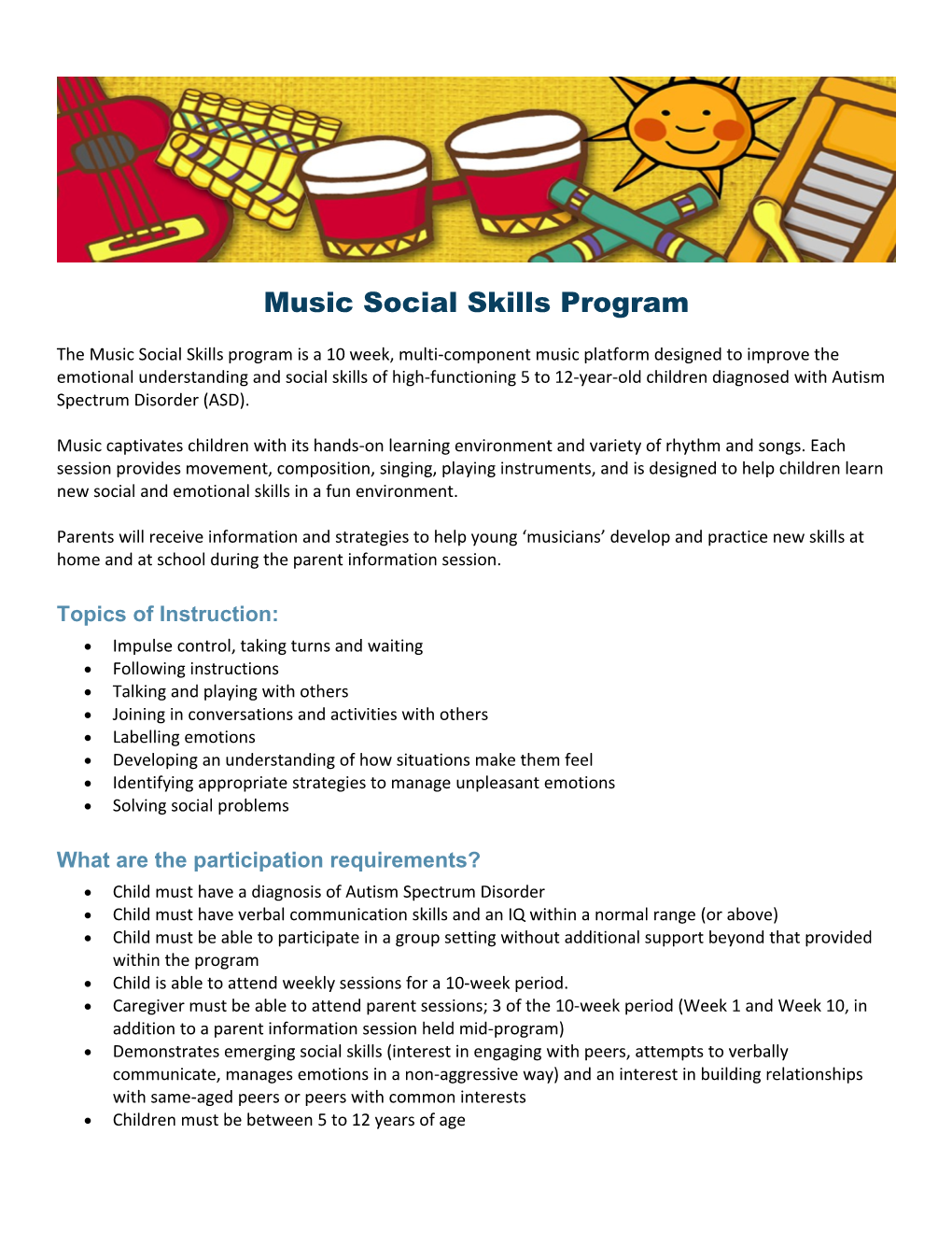 Music Social Skills Program