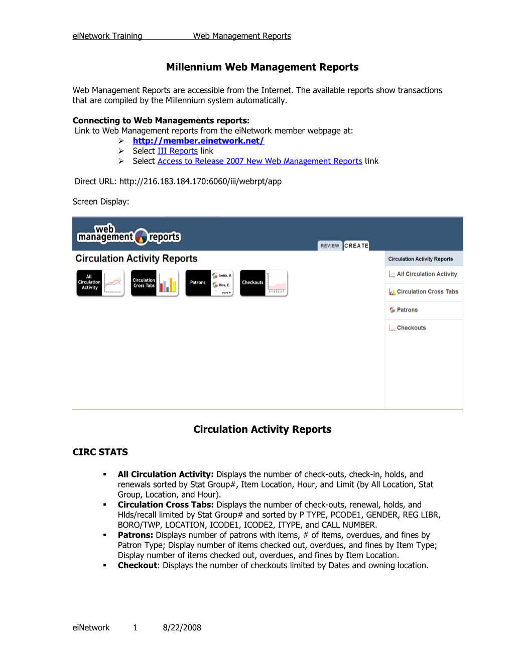 Millennium Web Management Reports