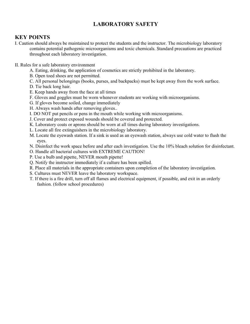 II. Rules for a Safe Laboratory Environment