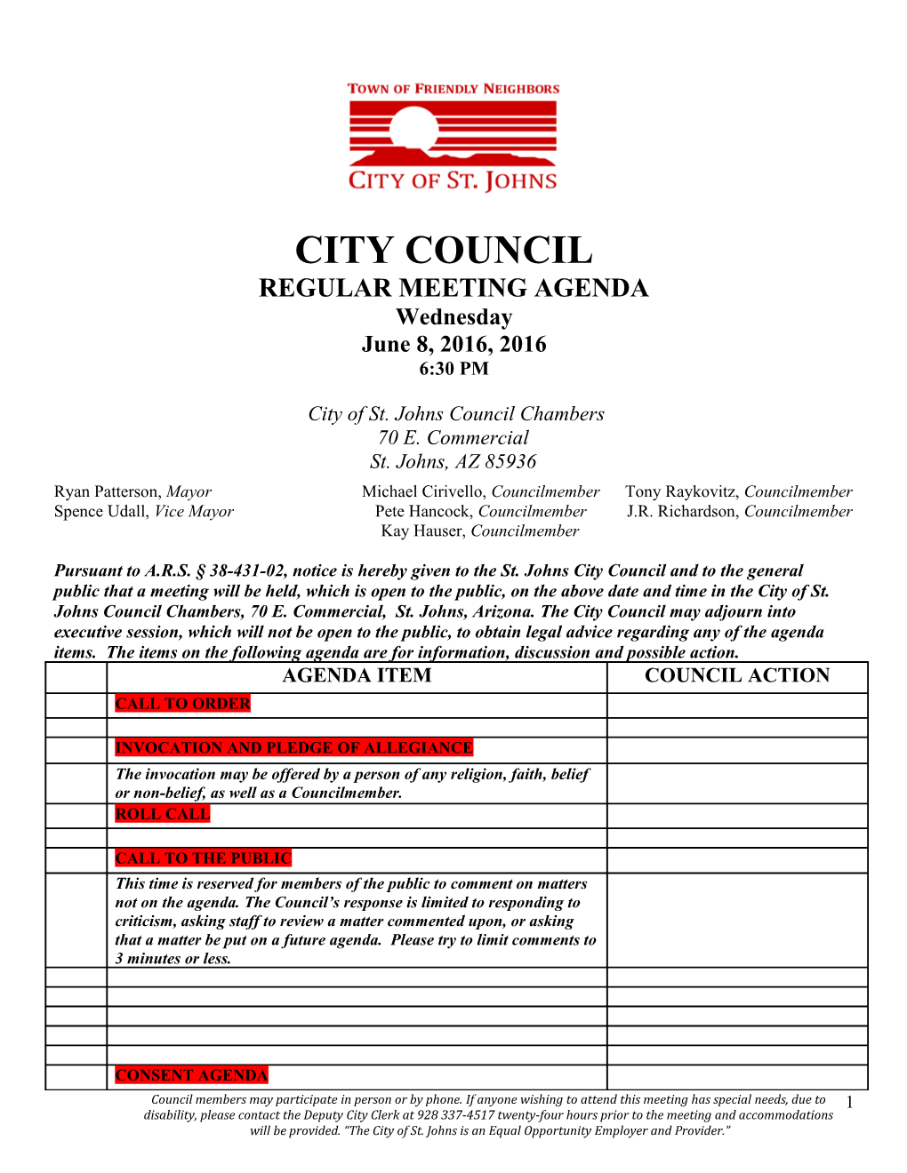 Council Meeting Agenda s1