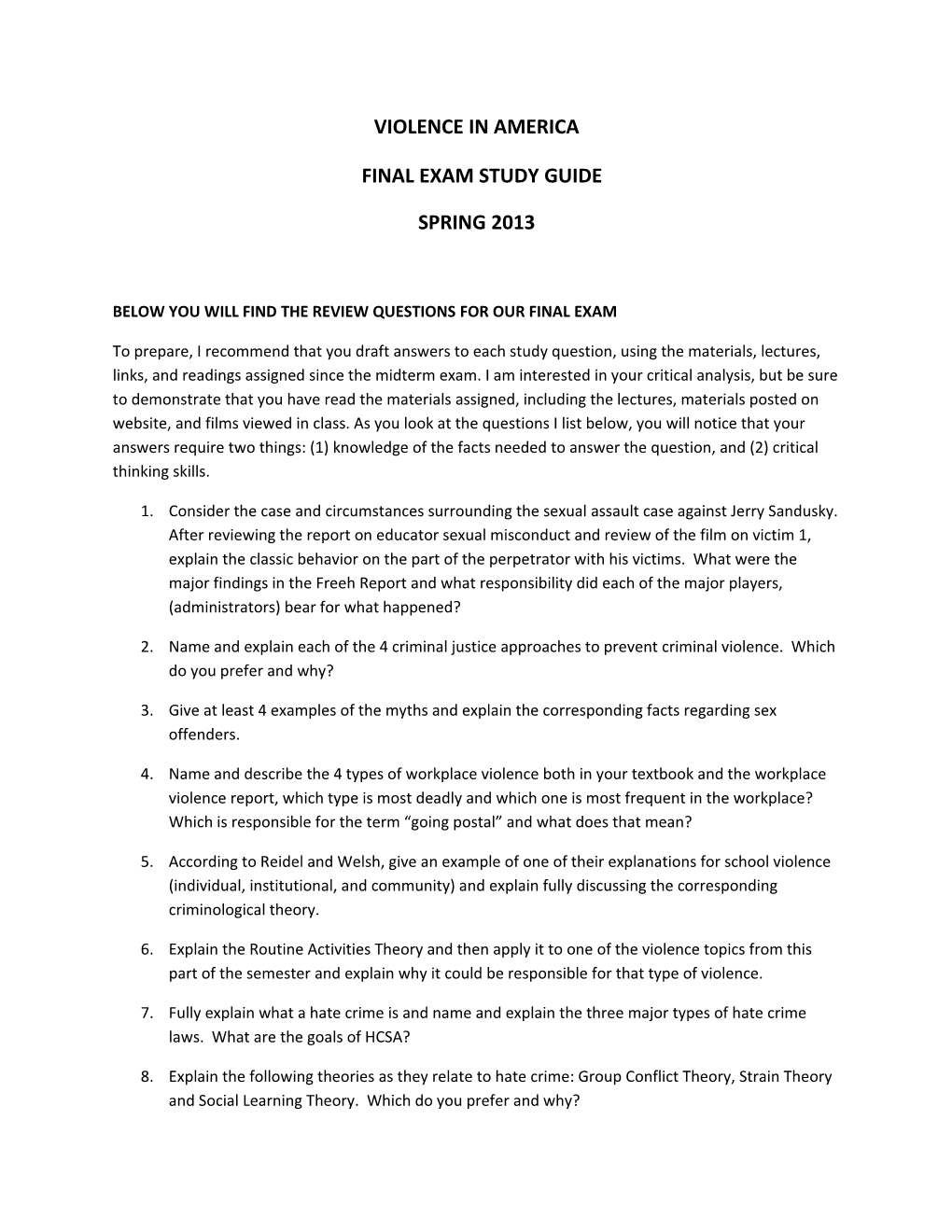 Final Exam Study Guide s2