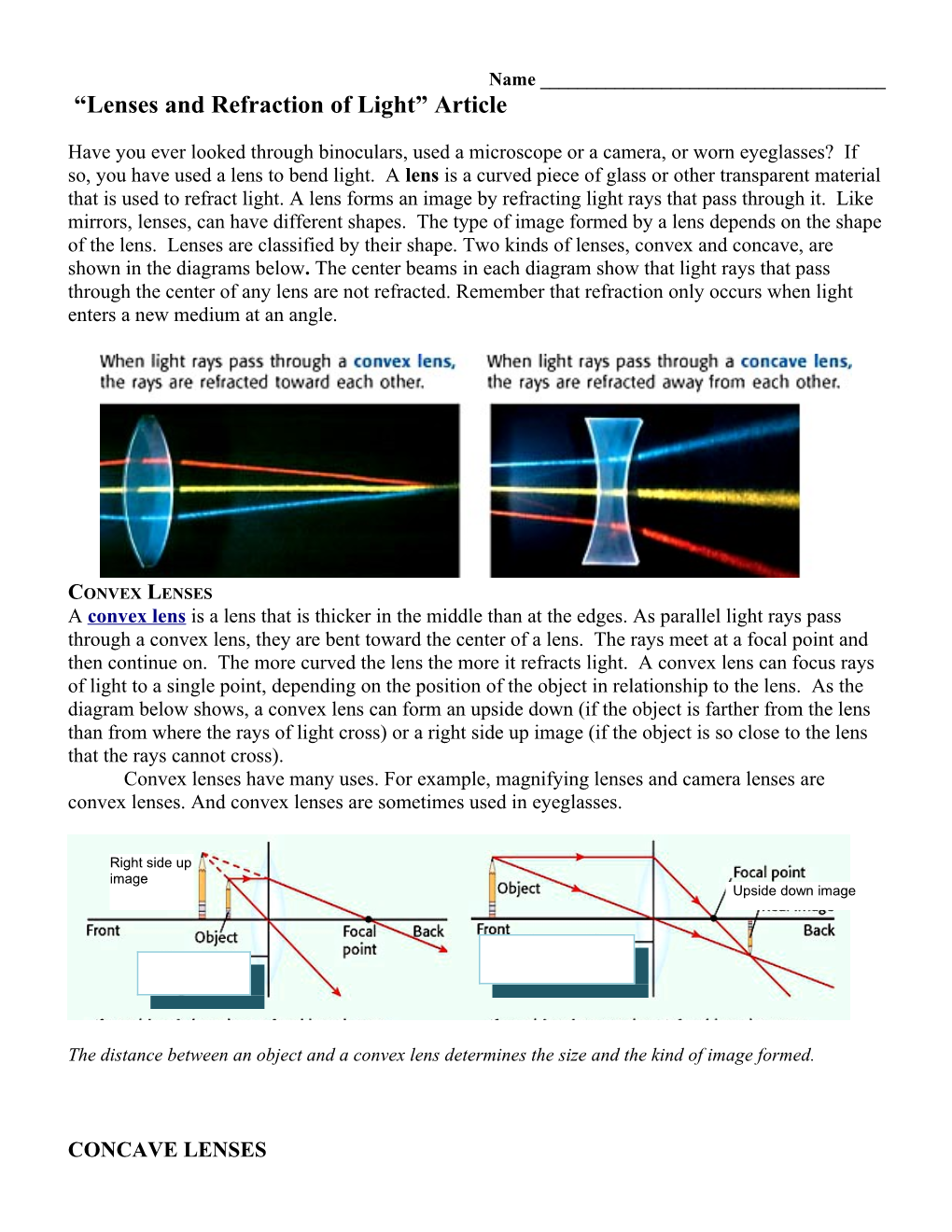 Lenses and Refraction of Light