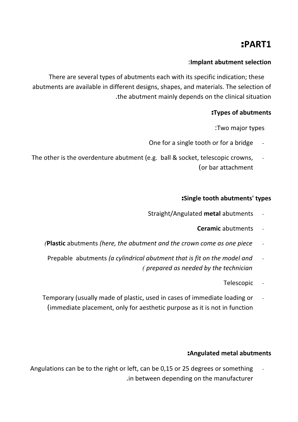 Implant Abutment Selection