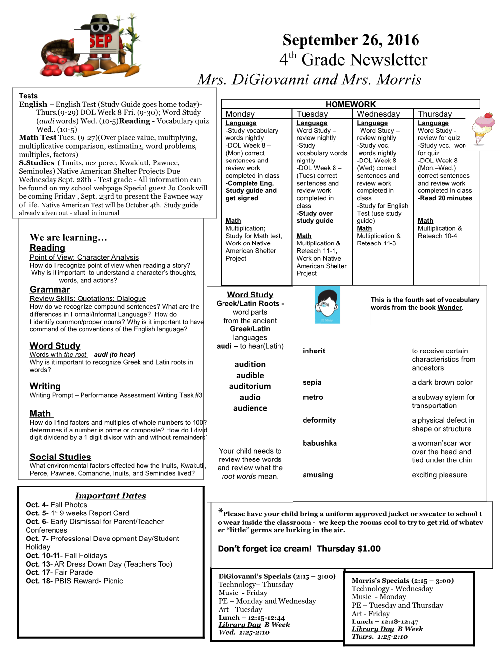 4Th Grade Newsletter s1