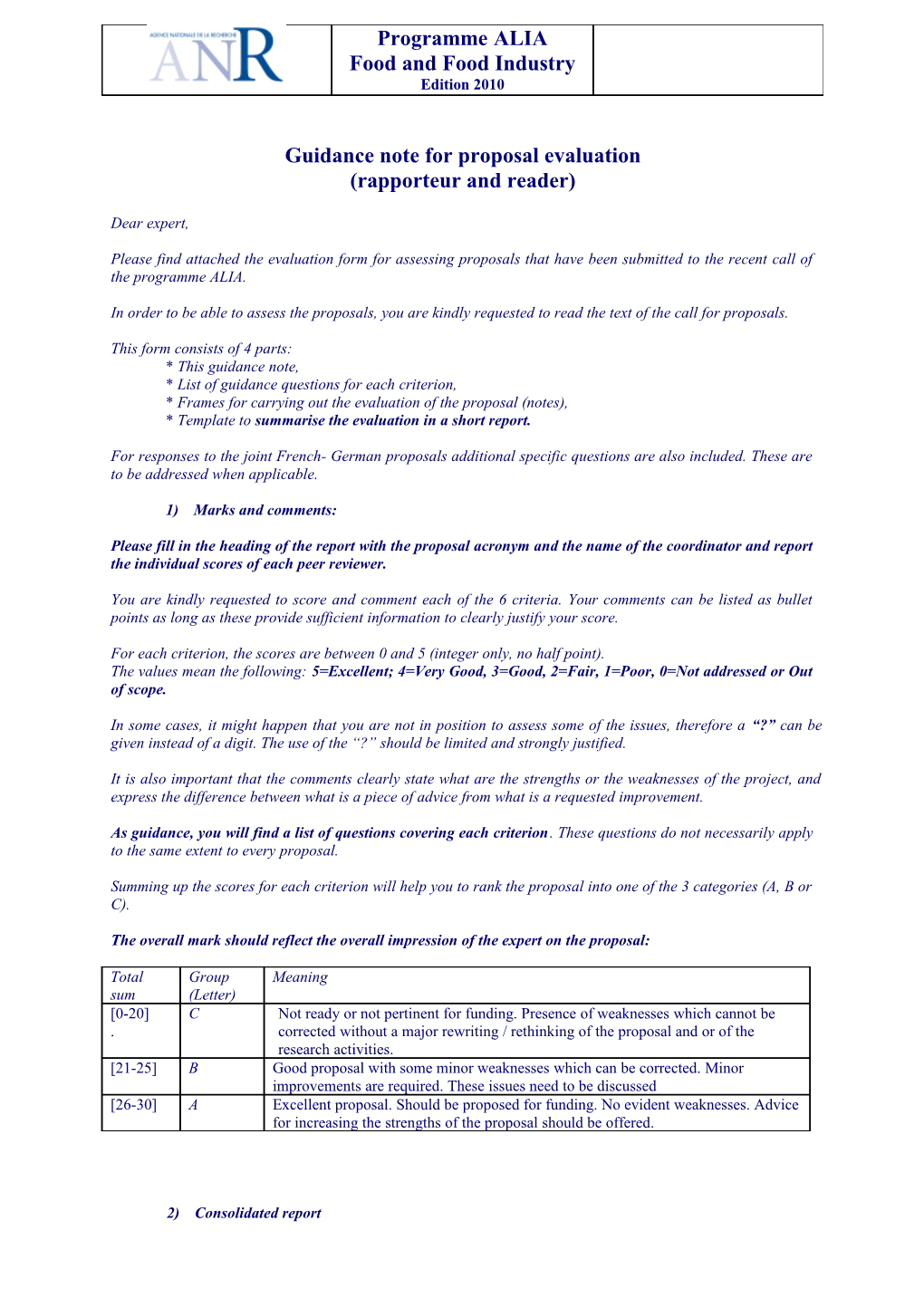 Guidance Note for Proposal Evaluation
