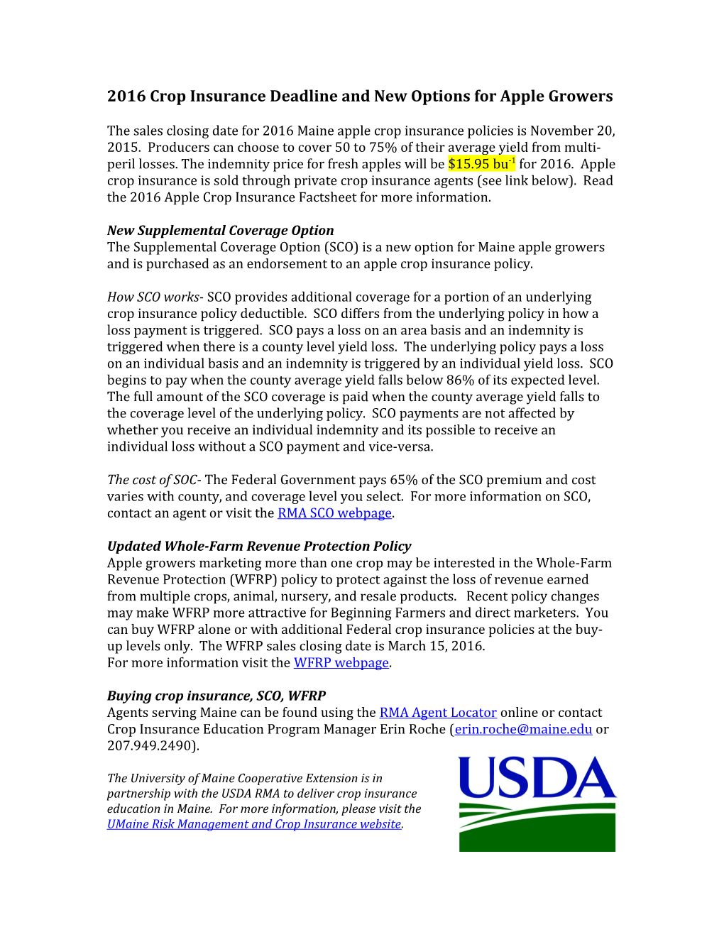 2016 Crop Insurance Deadline and New Options for Apple Growers