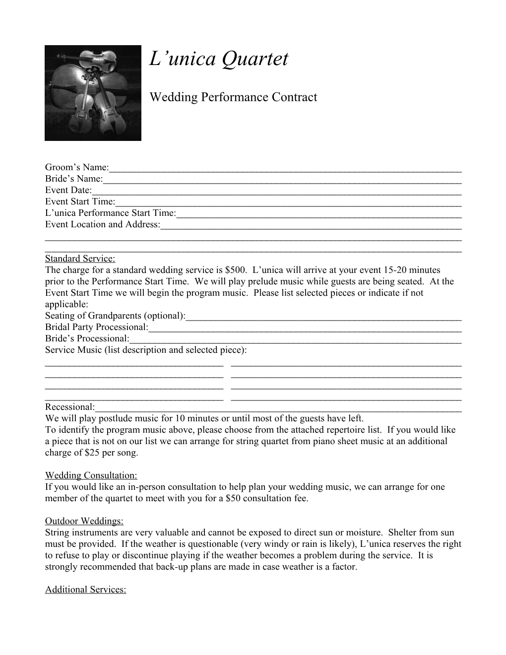 Wedding Performance Contract