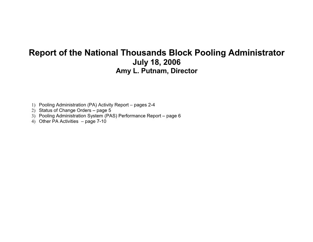 Pooling Administrator Report to the NANC