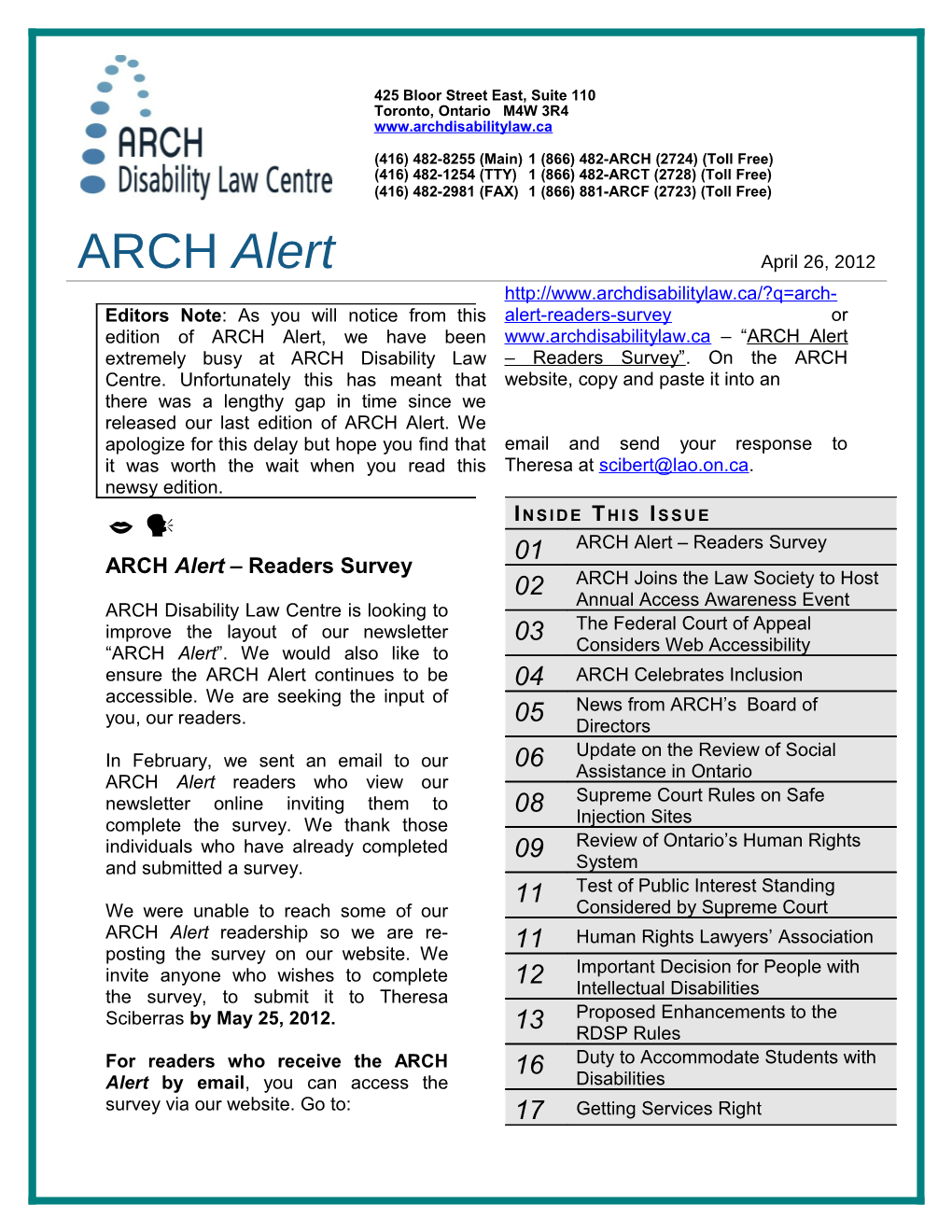 ARCH Alert Readers Survey