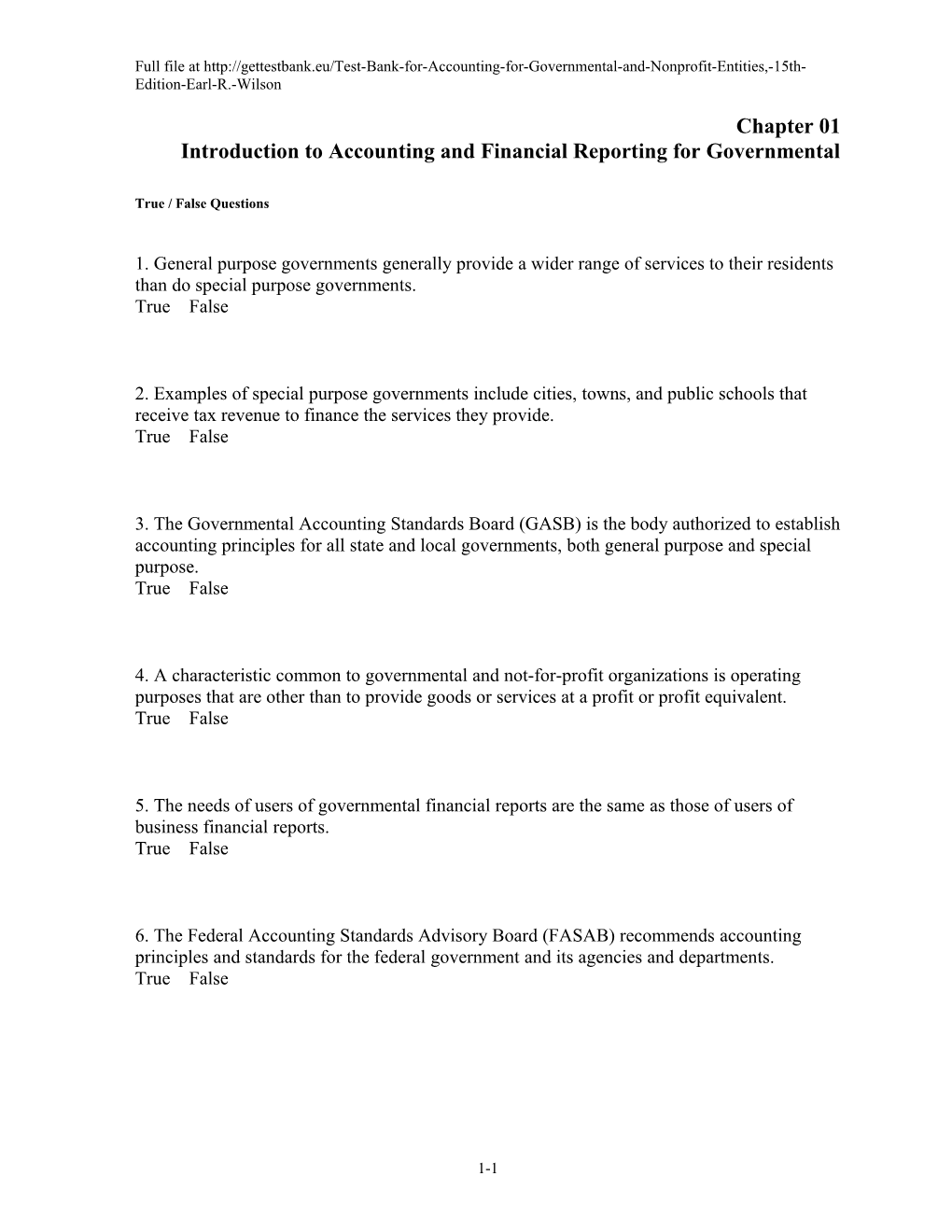 Chapter 01 Introduction to Accounting and Financial Reporting for Governmental