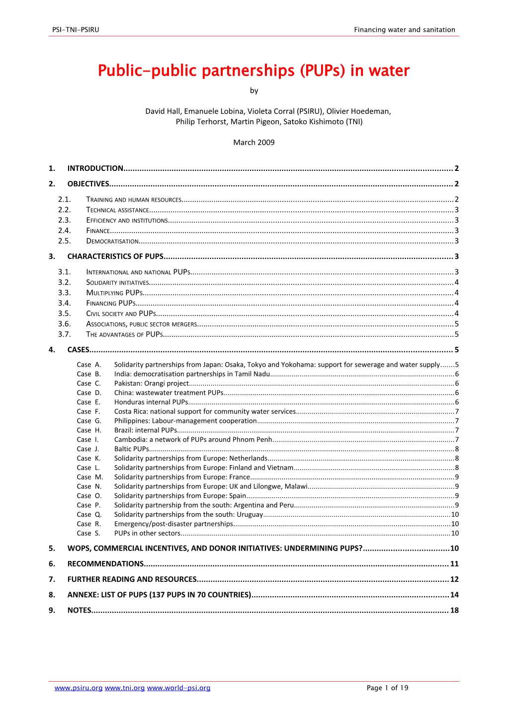 PSI-TNI-PSIRU Financing Water and Sanitation