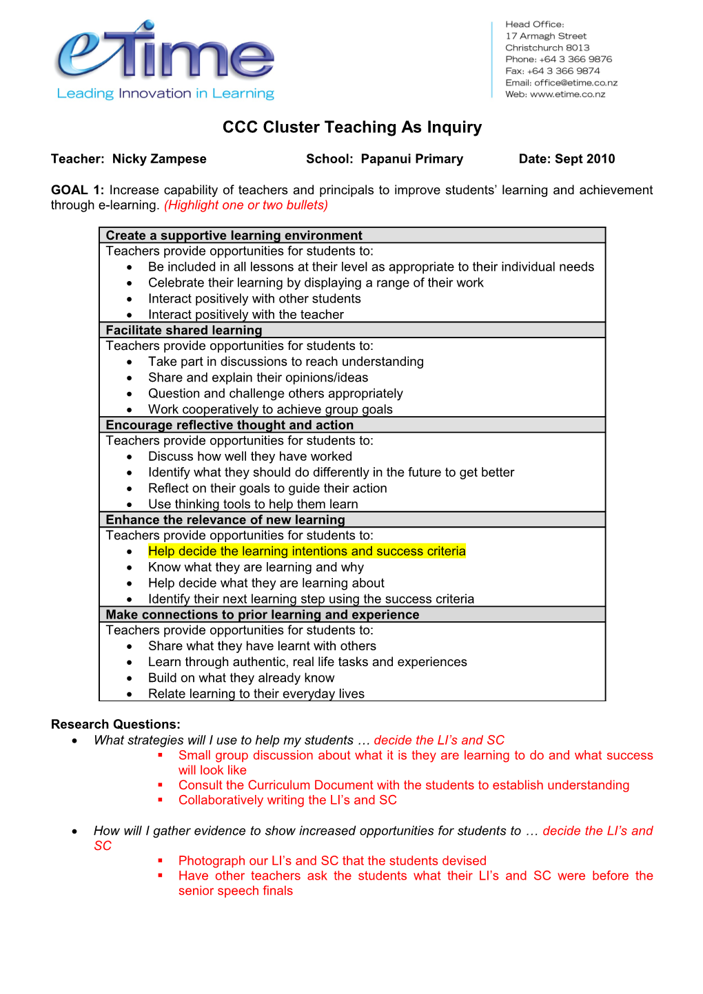 CCC Cluster Teaching As Inquiry