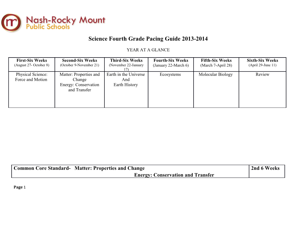 Science Fourth Grade Pacing Guide 2013-2014