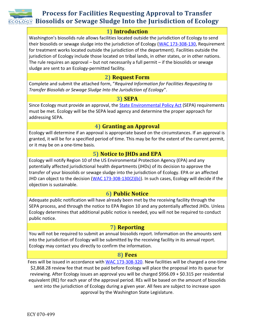 Process for Facilities Requesting Approval to Transfer Biosolids Or Sewage Sludge Into