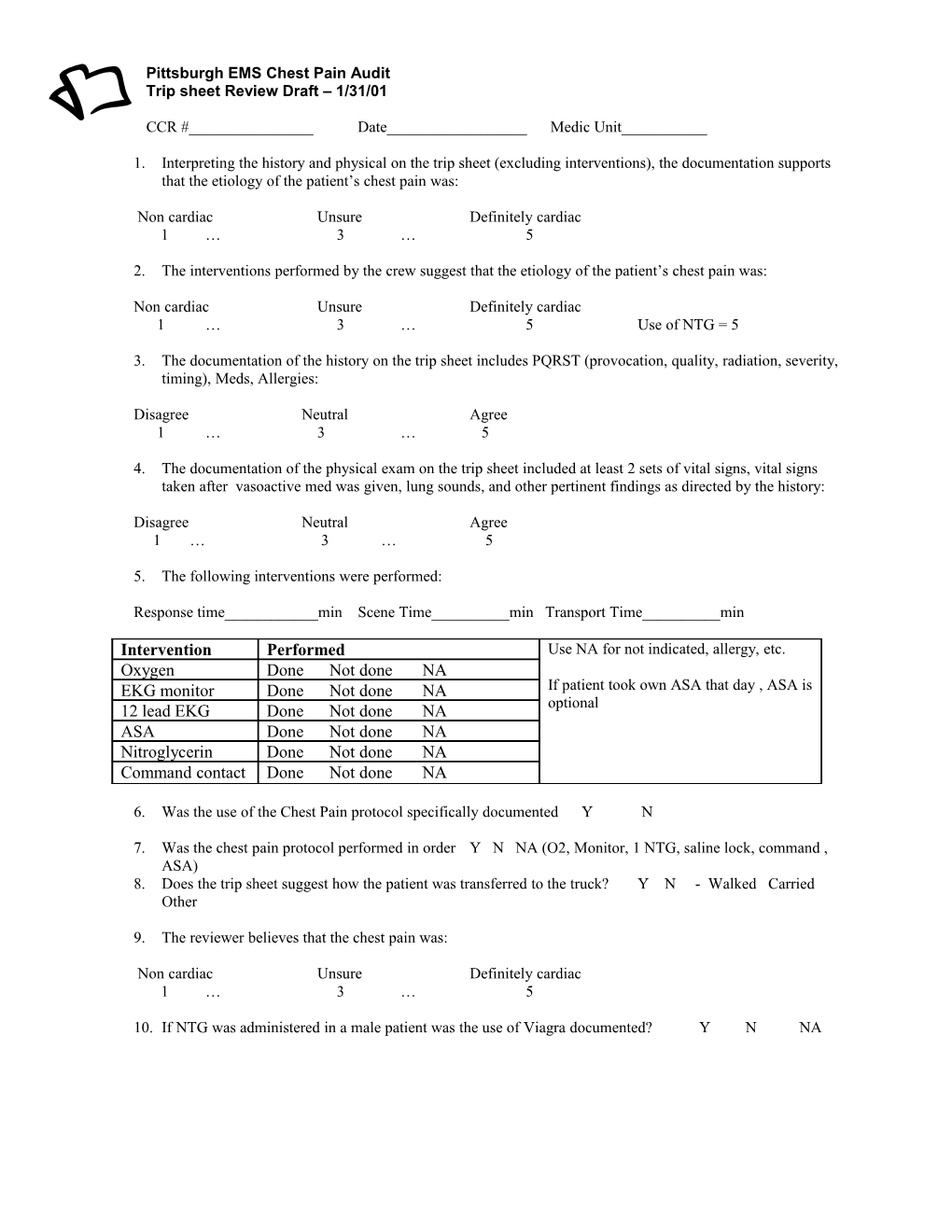 Pittsburgh EMS Chest Pain Audit