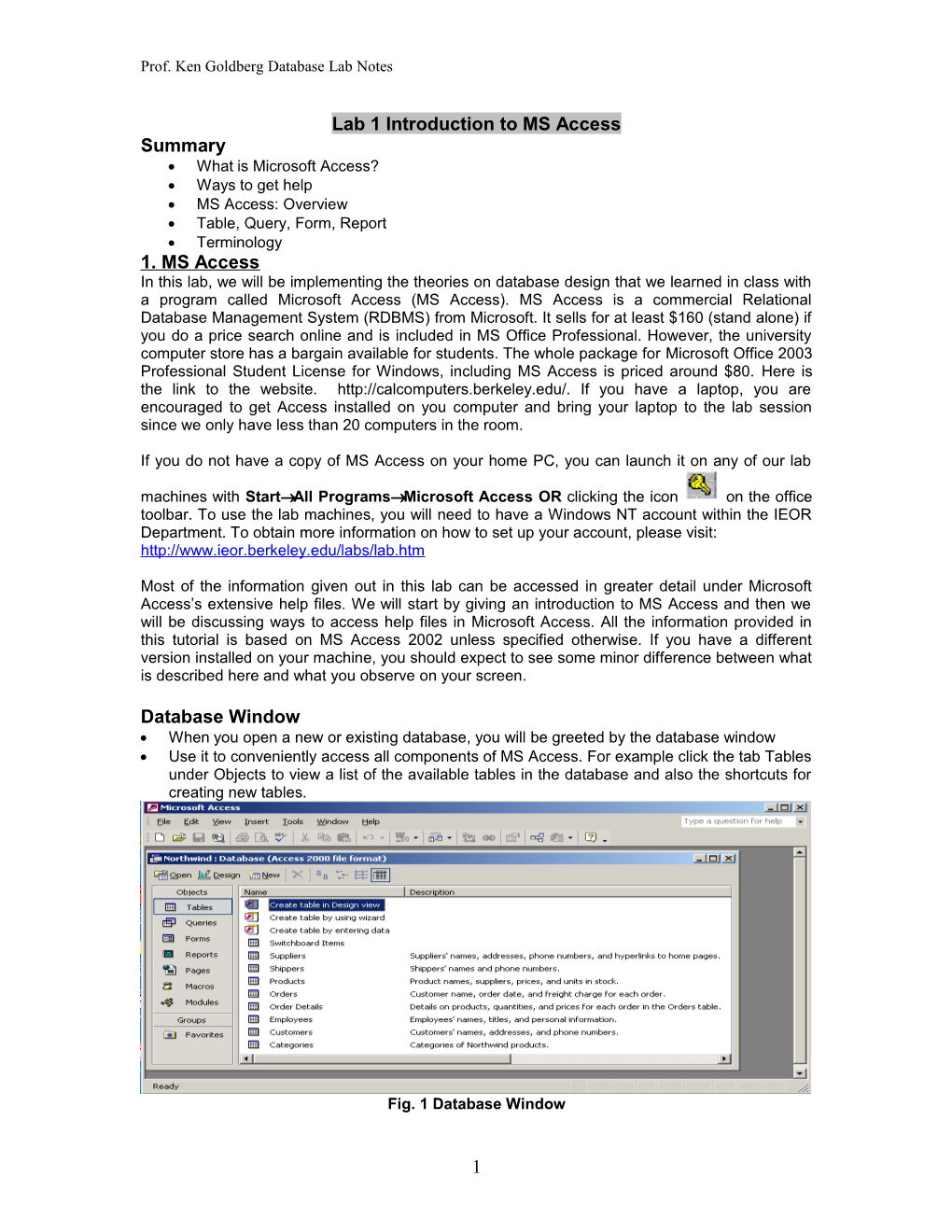 Lab 2 Introduction to MS Access s1